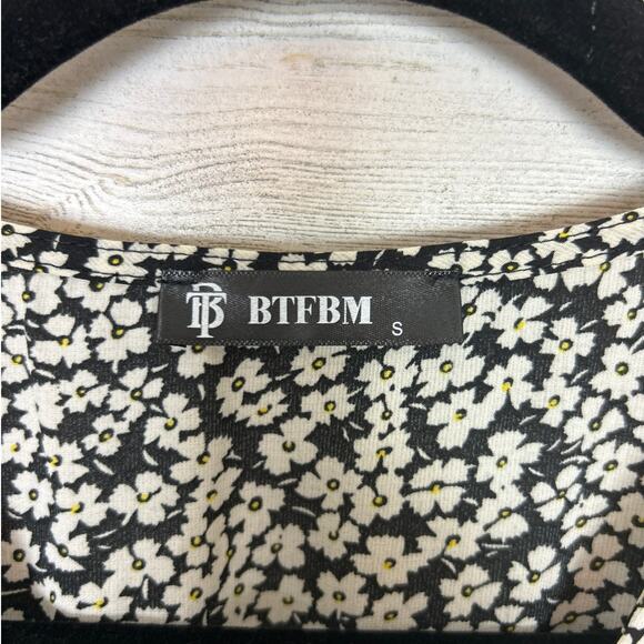 BTFBM Women’s Small Green Floral Maxi Dress Summer Vacation Ruffle Sleeve V-Neck - Picture 4 of 7